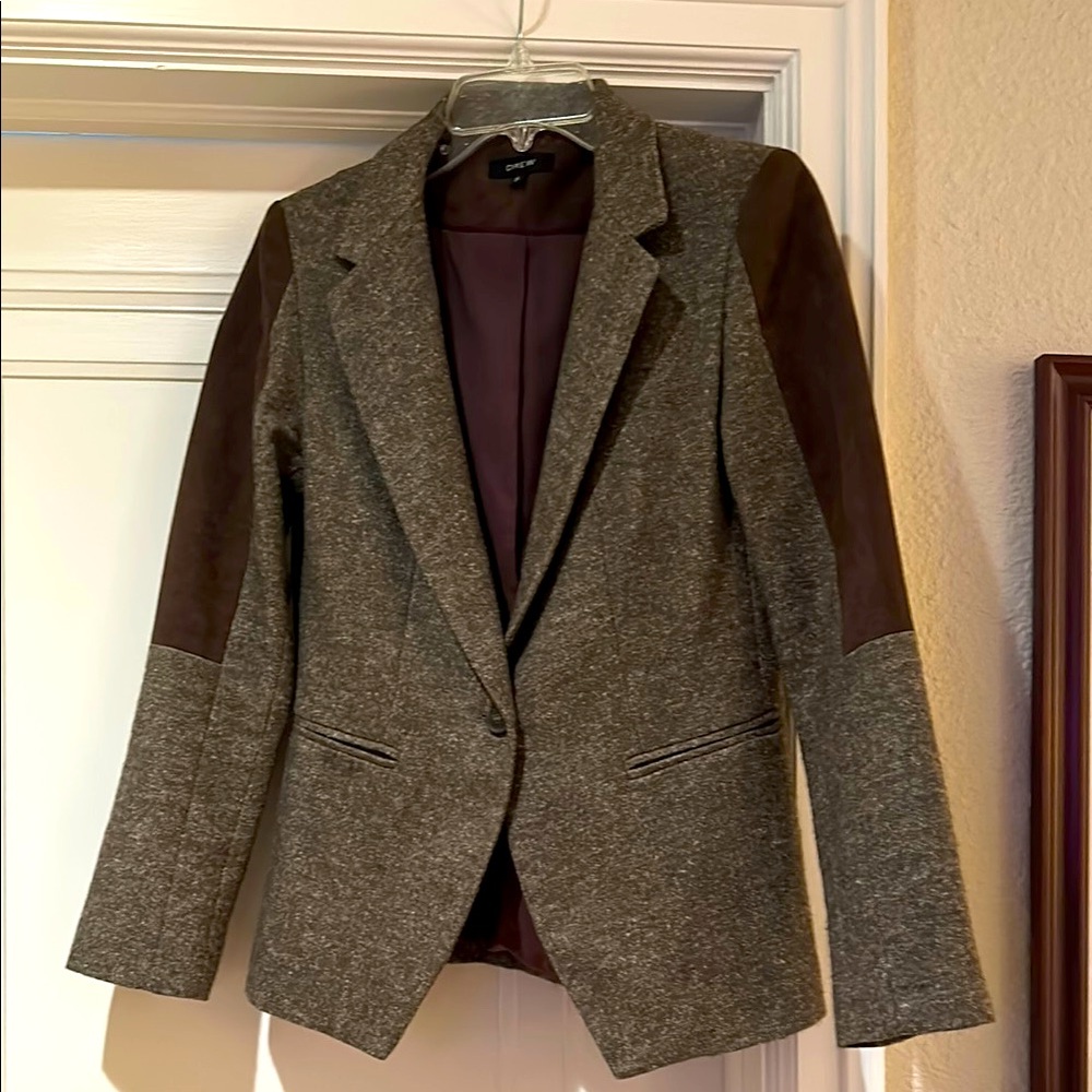 Brown Tweed Blazer with Suede Accents